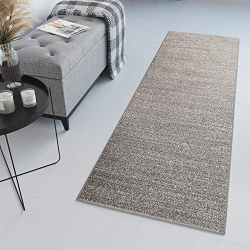 TAPISO Sari Teppich Läufer Flur Grau Meterware Modern Kurzflor Küche Wohnzimmer Schlafzimmer Küchenläufer Brücke nach Maß ÖKOTEX 100 x 350 cm