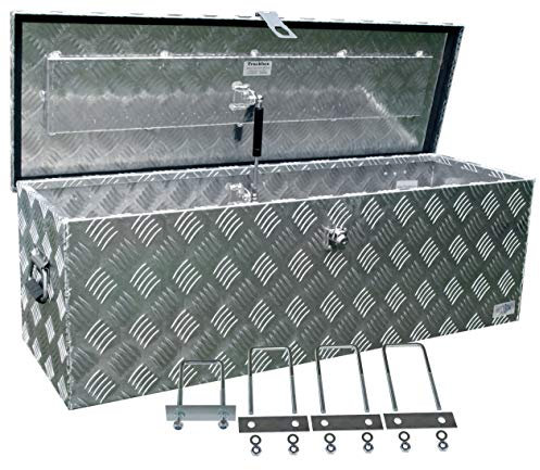 TRUCKBOX D100 Alubox, Deichselbox, Transportbox, Alukoffer, Deichselkasten, inkl. Montagesatz, Montageset, Aluminium Riffelblech, 1000 x 985 x 320 mm, 95 Liter, Silber, Wasserabweisend