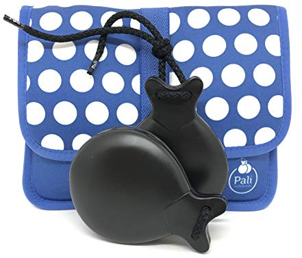 Castañuelas PALI color NEGRO con DOBLE CAJA. Ideal para el aprendizaje. (Funda Azul Lunares)