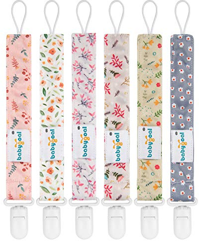 babygoal Floral Pacifier Clips, 6 Pack Binky Paci Holder Clips Leashes Fits for Most Baby Pacifiers and Binkies 6PS21