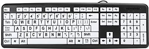 Datortangentbord med stort tryck, Wired Old People-tangentbord, synskadade tangentbord, höga kontrastknappar med svartvitt, för seniorer, synskadade och de som bara lär sig att skriva(svart)