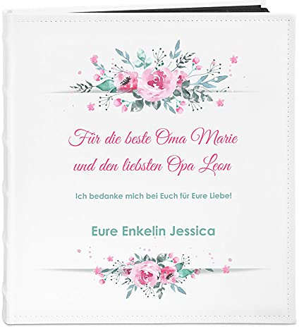 Maverton Fotoalbum zum Selbstgestalten mit Aufdruck - für 240 Fotos 10x15-60 schwarze Seiten - Größe 33x30cm - Weiß - personalisierte Geschenke zum Hochzeitstag zur Hochzeit