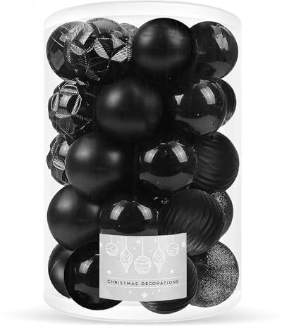 Christbaumkugeln Schwarz 30 Stück Set 8 cm Bruchsicher aus Kunststoff mit Aufhängefäden Glänzend Glitzer Tülliert Spiral Geometrisch Weihnachtskugeln Schwarz für Weihnachtsbaum Dekoration – SPRINGOS