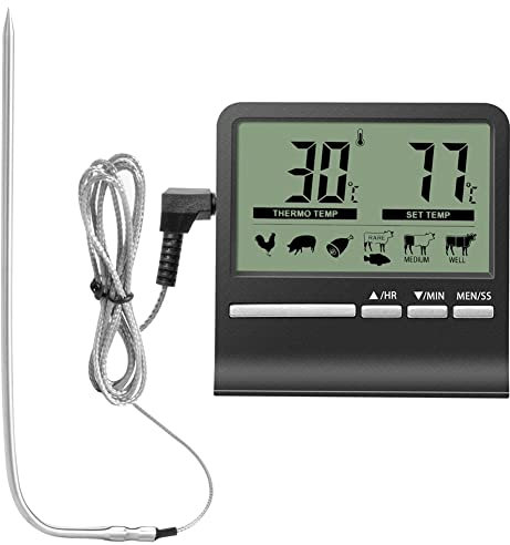 LYEAA Thermomètre numérique de cuisine avec sonde pour four, viande, cuisine, alarme, minuteur pour barbecue, viande, sucre, confiture et plus encore