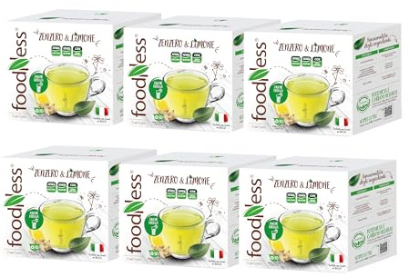 foodNess - 6 Box da 10 Capsule Vegan di Zenzero & Limone, Capsule Compatibili con Sistema Dolce Gusto, Solubile per Bevanda al Limone e Zenzero Senza Glutine, Uova e Derivati Naturali e Zuccheri