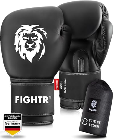 FIGHTR® Pro Boxhandschuhe aus echtem Leder | Männer und Frauen | für Boxen, MMA, Muay Thai, Kickboxen & Kampfsport 10 12 14 16 oz | inkl. Tragetasche