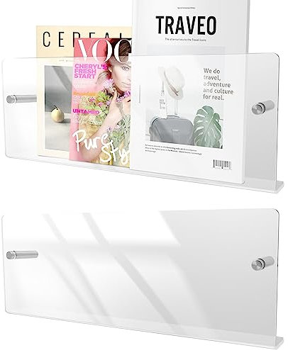 Acrilico flottante scaffalature di stoccaggio, chiara parete montato libreria display scaffale organizzatore per soggiorno, camera da letto, libri, libri di disegno, cornici, riviste (trasparente)