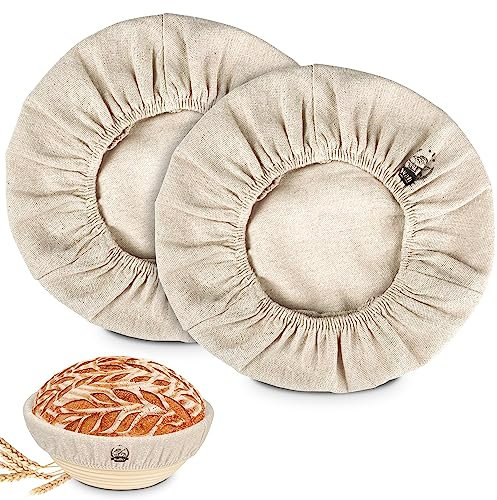 WALFOS Paño de forro para cesta de pan, 2 paquetes de 10 pulgadas, forro de tela redonda a prueba de pan, cubierta de cesta de masa para hornear, tela de ratán natural a prueba de Banneton