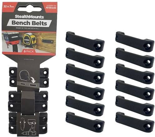 StealthMounts Bench Belt - Universal Tool Holder | Tool Holster Set - 6 Pack | Perfect Tool Hanger Storage Dock for Power Tools, Tape Measures and Belt Clips (12 Pack Black)