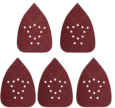 MOLENCO 50 Stück Schleifpapier Dreieckschleifer, 135 x 95mm Schleifpapier Set, 12 Löcher Deltaschleifer Schleifpapier, Körnung 60 80 120 180 220 für Holzarbeiten Metall Polieren Schleifen