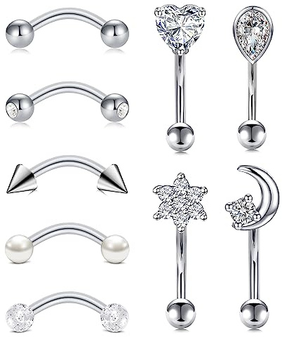 LAURITAMI Augenbrauen Piercing Banane 8mm Edelstahl 1.2mm Curved Barbell Rook Helix Tragus Cartilage Ohr Piercing