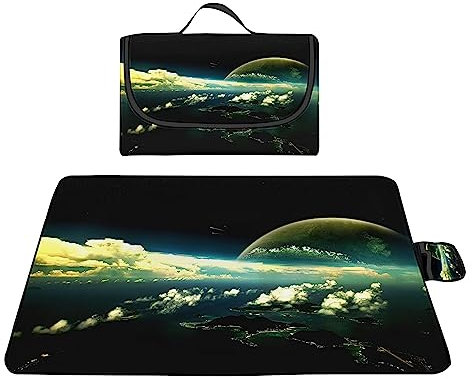 TengYuer Picknickdecke 180x200cm Stranddecke Wasserdicht Sandfrei Isoliert Faltbar Strandmatte mit Tragegriff Outdoor Campingdecke XXL für Camping Parks Strände Picknick GrüNes Universum