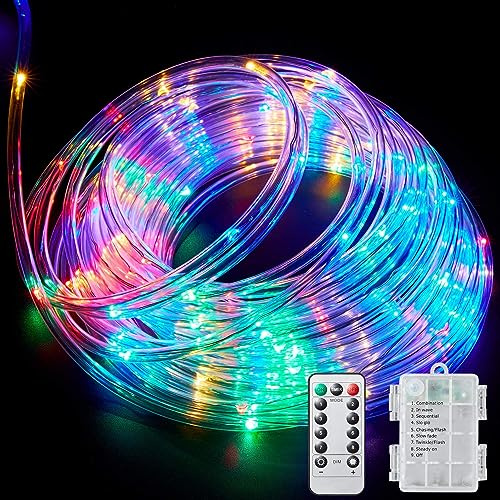 KINGCOO 200 luces LED de alambre a pilas, impermeables, alambre de cobre de 20 m, 8 modos, tira tubular colgante, luces de hadas con mando a distancia y temporizador para interior y exterior, jardín