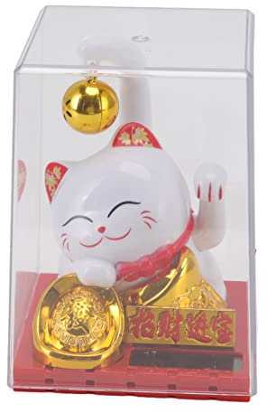 Kuuleyn Kleine Glocke, Glückskatze, Solar-Ornamente, Solarbetriebene Winkekatze, Lichtenergie-Sensor, Glückskatzen-Maskottchen-Statue, Dekoration Für Zuhause, Auto, Büro, Geschenk, Weiß
