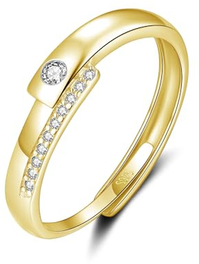 Bewenda Silber Damen Ringe, 925 Sterling Silber Partner Ringe für Frauen, Verstellbar Partnerringe Verlobungsring Hochzeitsring, Gold Eheringe Band Ring mit Weiß Zirkonia, Geschenk für Liebe Freund