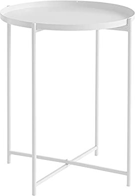 IMYOGI Exquisiter Couchtisch, einfacher runder Aufbewahrungstisch aus Eisen, Wohnzimmer-Sofa-Multifunktions-Tabletttisch, Schlafzimmer-Freizeittisch, kreatives Regal (Farbe: Weiß, Größe: 45 x 52 cm)