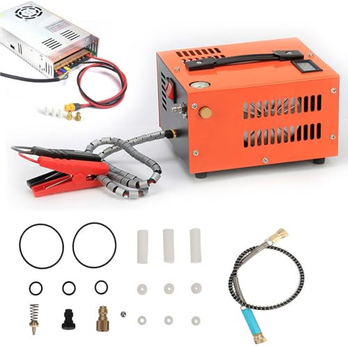 JIANGSS Compresor de Aire PCP,compresor portátil,Bomba de compresor de Aire de Alta presión de 4500 PSI 30 MPa DC 12 V,sin Aceite/Agua,Transformador Incorporado,para Pistolas de Paintball,Orange