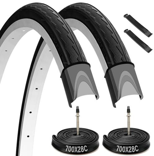 Midcos 700C Fahrradreifen, 2 Stück, 700 x 28 C, Fahrradreifen, Rennrad-Reifen 700 x 28 C mit 2 Reifenhebern, Fahrradreifen und Schlauch-Set, kompatibel mit Stadt-, Pendler-Reifen, Straßenpflaster,
