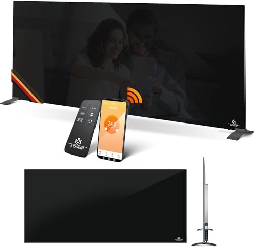KESSER® Riscaldamento a Infrarossi 600W, Convettore in Vetro, 2 in 1 e Montaggio a Parete, Riscaldamento elettrico con rilevazione, Finestra Aperta + Telecomando e Controllo App, Nero