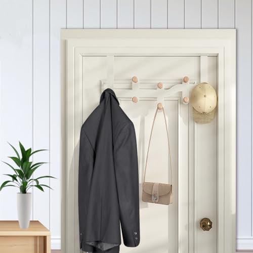 KLYNGTSK Porte Manteau pour Porte, Patère de Porte à Suspendre Blanc Crochet de Porte Manteau avec 8 Crochets Patère Porte Salle de Bain Accroche Porte Manteau pour Chambre Cuisine Placard