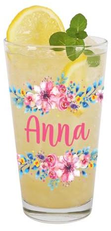 Herz & Heim® coole Sachen für Mädchen personalisiertes Glas mit Namen - Blumenmotiv Geburtstagsgeschenk für Frauen Teenager Mädchen Geschenke Trinkgläser