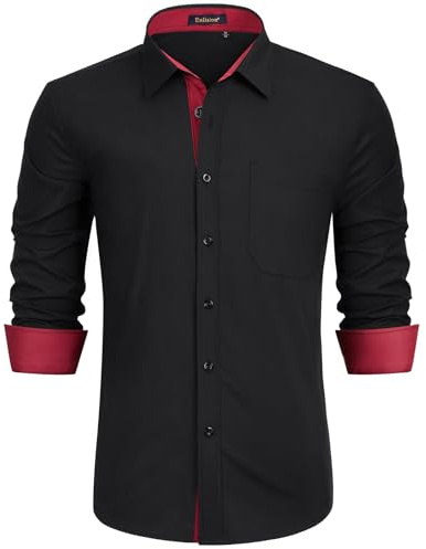 Enlision Camisa Negro Hombre Manga Larga Formal Casual Camisa Hombre Negro Elegantes Camisas Hombre Traje de Vestir Boda L