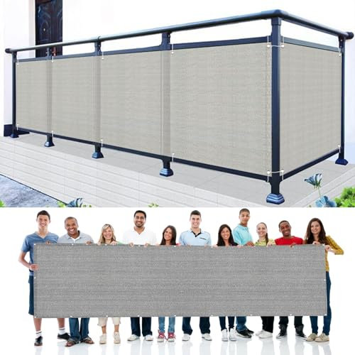 GAIFNAG Sichtschutzmatte, Sichtschutz Balkon 70 x 250 cm Balkonsichtschutz mit Ösen, Kunststoff Balkonverkleidung mit Ösen, Nylon Kabelbinder Und Kordel für Balkon Garten im Freien, Grau