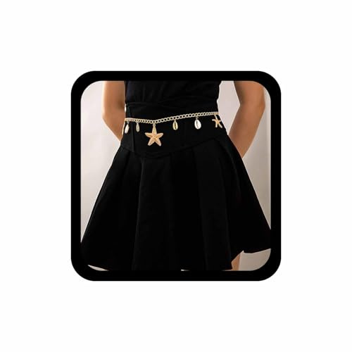 Wendalern Boho Seestern Muschel Taille Körperkette Gold Muschel Muschel Bauch Kette Sexy Strand Bikini Körperkette Ozean Schmuckstücke Taille Kette Gürtel Rave Körper Accessoire Schmuck Für Frauen