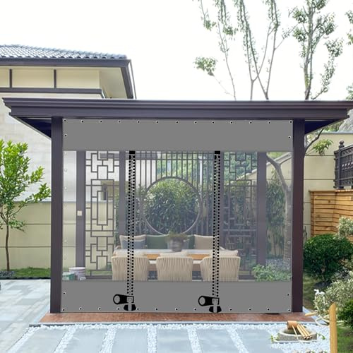 Outdoor Planenvorhänge mit Reißverschluss Tür,Transparente PVC Trennvorhänge mit Ösen, Plane Trennvorhang, Pergola Terrasse Veranda Pavillon Durchsichtige Plane Seitenwände-160x230cm(5.2*7.5ft)