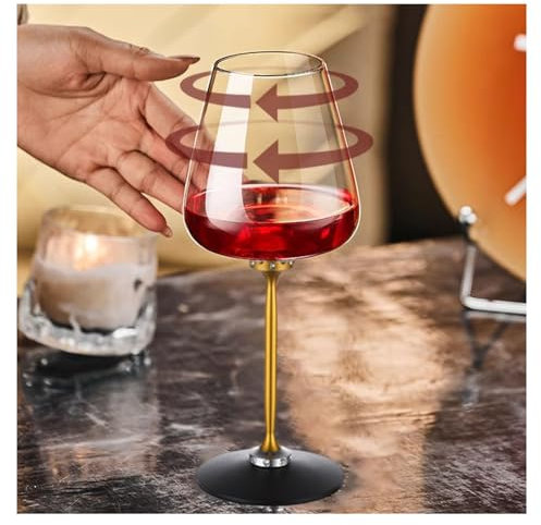 FXNFXLA Bicchiere da Vino Rotante, Bicchiere di Cristallo Senza Piombo con Cristallo, Stelo Lungo in Alluminio, Corpo Tazza Rimovibile, Bicchieri da Vino Rosso e Bianco rotanti, Confezione Regalo