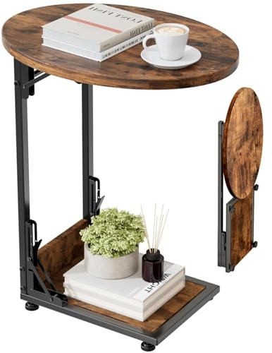 Bomclap Couchtisch, Klappbarer Sofatisch C Form, Kleiner Beistelltisch, Kaffeetisch mit Metallgestell für Wohnzimmer Schlafzimmer Büro, 40 x 33 x 64,5 cm