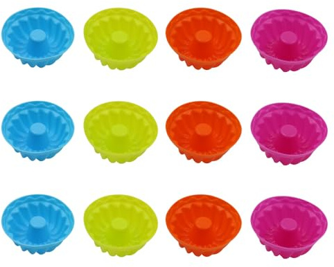Sarini 12 stampi per Dolci in Silicone,Mini stampi da Forno,riutilizzabili,per Muffin,per Torte,Dessert,budino al Cioccolato,Gelatina