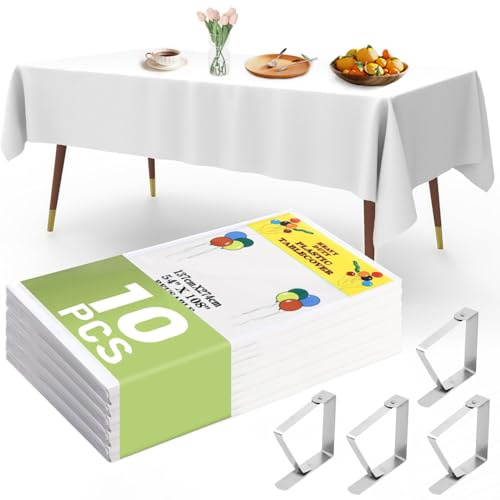YSOOUA Tovaglia Usa e Getta 10 pezzi Tovaglie Bianche 137 x 274 cm Tovaglia Bianca Antimacchia con Fermatovaglia per Tavolo da Buffet, Feste, Cena, Matrimonio, Anniversario e Altro (bianco)