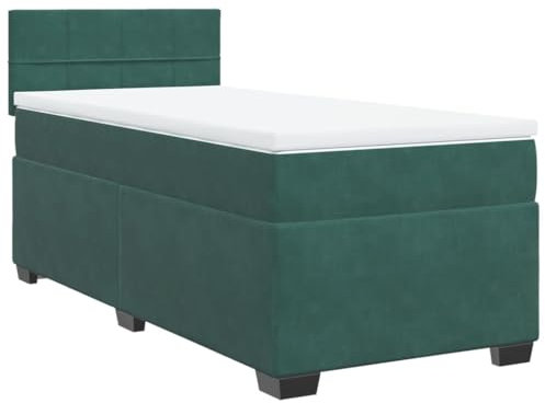 vidaXL Ramsäng med madrass mörkgrön 90x190 cm sammet, säng, plattformssäng, panelsäng, sovrumsmöbler, divansäng, enkelsäng, stoppad säng, sammetssäng