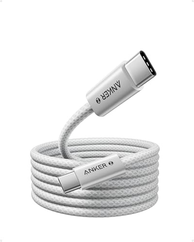 Anker Zolo USB C to USB C Cable, Braided and Dirt-Free Type-C Fast Charging Cable, Slim Connector,for MacBook Pro, iPhone 17/16/15, iPad Pro, Samsung Galaxy,and More (240W) (White, 6FT/1.8m)