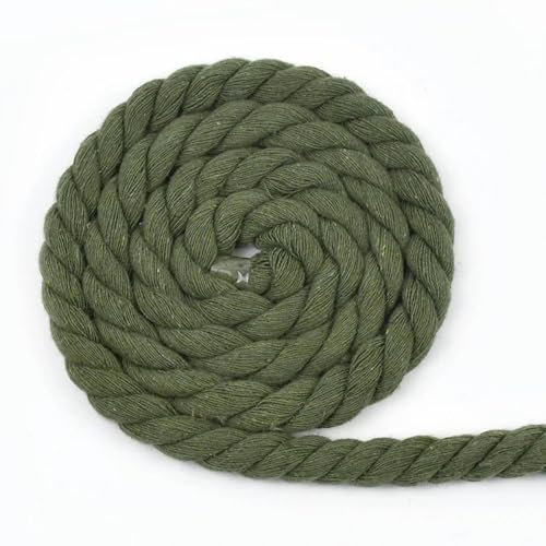 5 Meter 5–20 mm farbiges Baumwollseil, 3-teilig, gedrehte Kordel, DIY-Dekoration, Makramee-Seile für Taschen, geflochtene Kordeln, Nähzubehör, Armeegrün, 20 mm, 2 Meter