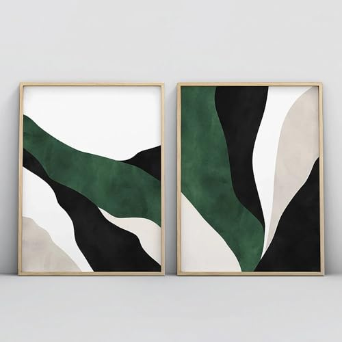 Kunstdrucke - 2Er-Set Moderne Abstrakte Grüne Geometrische Linien Farbblock-Poster Drucke Leinwandgemälde Minimalistische Wandkunst Bild Wohnzimmer-/Schlafzimmer-Dekor - 50 * 70 Cm (Ohne Rahmen)