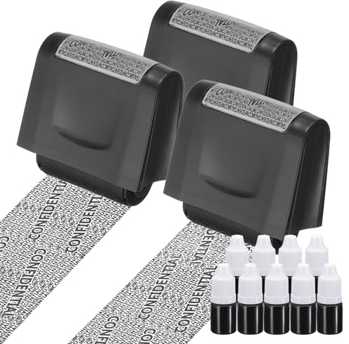 PATIKIL Identity Theft Protection Roller Stamp, 3Pcs 0.7 Confidential Roller Stamp Privacy ID Police Stamp Roller for Security ID Address with 9Pcs Refills, Black