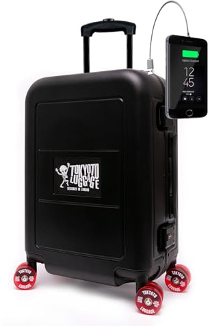 Kabinengepäck Skate-Rollen 55x40x20 Black Sapporo USB Skateboard Leicht 360 | Kabinengepäck mit leisen Skate-Rollen 360°; robustes deutsches Polycarbonat, leicht, mit USB-Anschluss