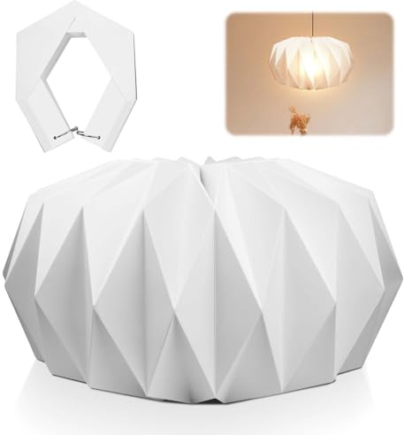 Origami Design Papier Lampenschirm, Folding Pendelleuchte Kunst Dekor, Moderner Lampen Schirm Rund für Hängelampe, Kreativpapier Lampenschirm Deko für Wohnzimmer, Schlafzimmer,Esszimmer