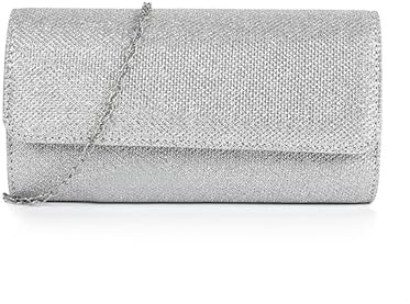 Weenwill Silberne Clutch,Clutch für Damen,Glitzer Abendtasche,Kettentasche,Clutchs mit Abnehmbarem Kettenriemen für Hochzeit,Braut,Abschlussball,Cocktailparty,Abendtasche für Damen