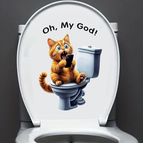 Nouiroy Autocollant fantaisie chat noir sur les toilettes pour smartphone – Décoration d'intérieur humoristique, facile à appliquer, finition semi-brillante, décoration de salle de bain chat (chat