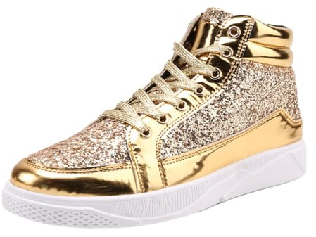 ticticlily Baskets Hautes Hommes Bottines Paillettes Chaussures de Sport Streetwear Hip Hop Bottes Décontractées A Or 44 EU
