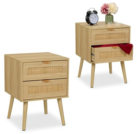 Rekaxdays sängbord, set med 2, två rymliga lådor, H x B x D: ca 55 x 40 x 41,5 cm, för sovrummet, natur | Nattskåp, 2 lådor, HBT: 55 x 40 x 41,5 cm, sovrum
