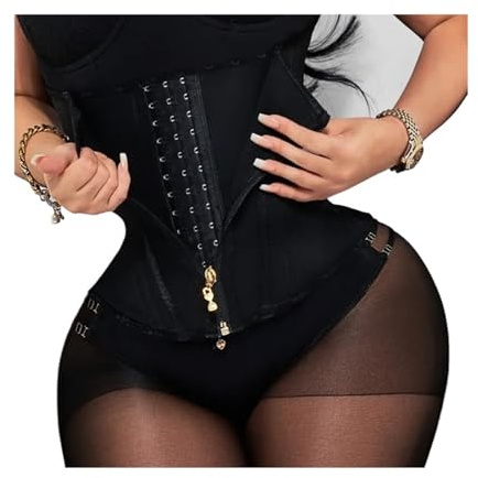TXLEAPEY Bauchweggürtel Korsett Damen Damen Taillentrainer Korsett Bauchkontrolle Reißverschluss Weste Body Shaper Cincher Shapewear Schlankheitsgürtel Sport Hüftgürtel(Black,XS)