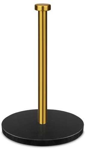 Küchenrollenhalter Stehend Marmor, Schwarz und Gold, 18 cm | Schwerem Marmorsockel, Edelstahlständer, Rollenhalter Halter für Papierhandtücher Küche und Bad