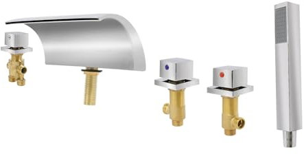 Rubinetto a 5 fori per vasca da bagno, rubinetto a cascata cromata, rubinetto da bagno, rubinetto per cucina, doccia, bordi arrotondati, argento, per bagni, cucina, toilette, ristoranti, hotel