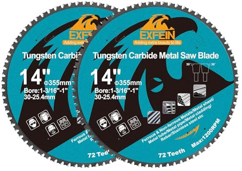 355mm 72T Metal Circular Cutting Disc - 2-Pack EXFEIN Tungsten Carbide Tipped Cutting Discs Bore 30mm for Steel Nickel Titanium Ferrous Metals Steel Pipe