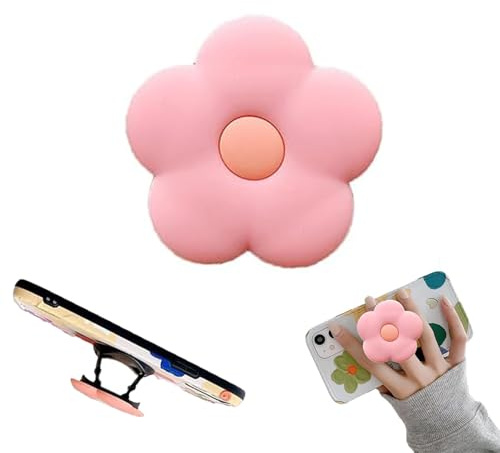 1 Pcs Pink Silicone Mobile Phone Grip Stand,Cute 2D Flower Phone Ring Holder,Collapsible & Expandable Smartphone Accessory for Tablets and Cases - Universal Compatibility