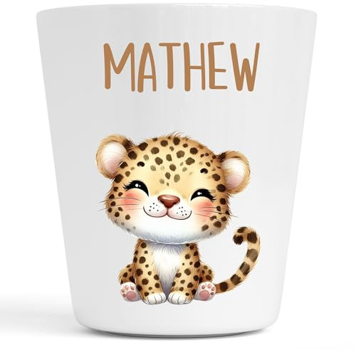 Générique Gobelet en Plastique pour Enfants | Gobelet Personnalisé avec Nom |Verre Plastique Incassable Personnalisé motif animaux (Guépard Mathew)